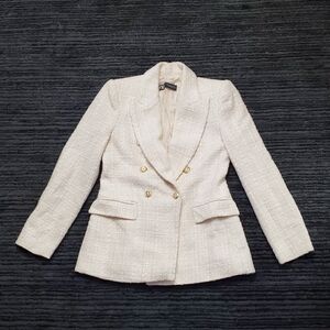 Zara Size S Ivory Double Breasted Tweed Boucle Blazer Jacket